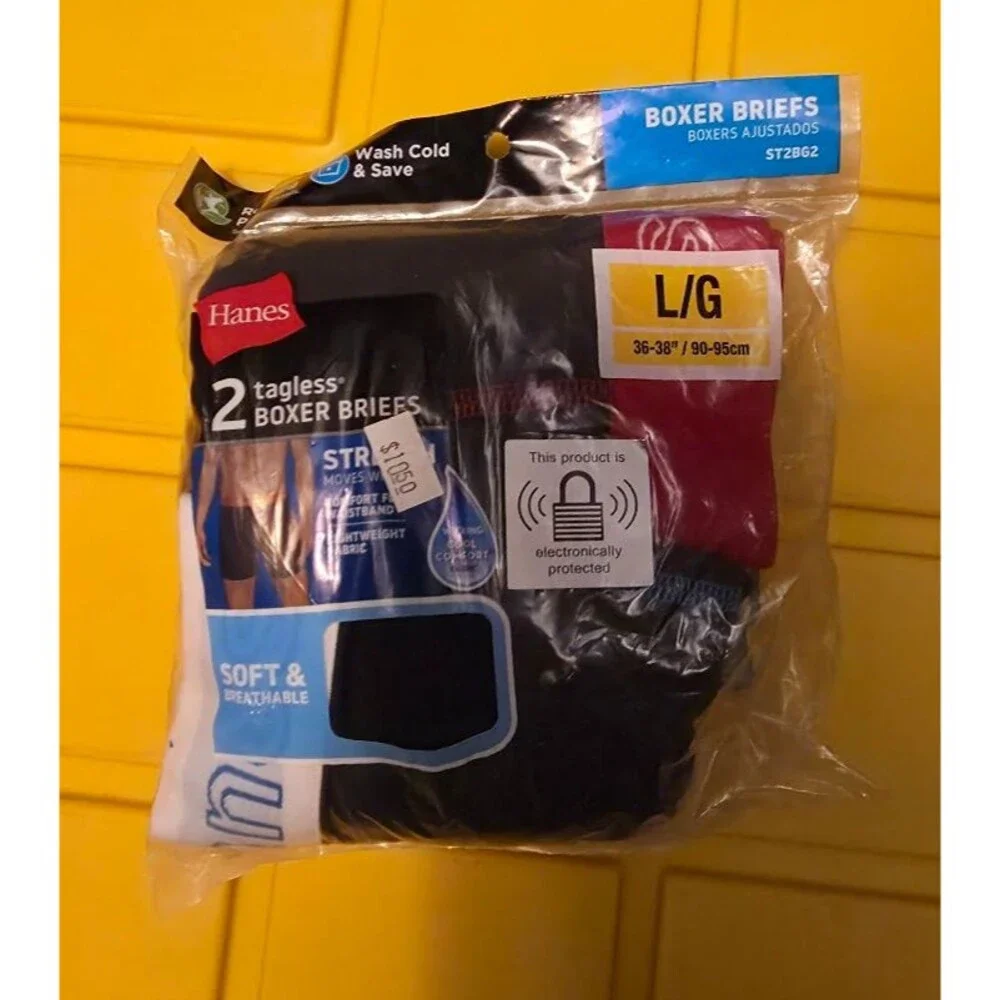 2 Pair of Hanes Men 2-Pack Red/Black Label Boxer Briefs NIP